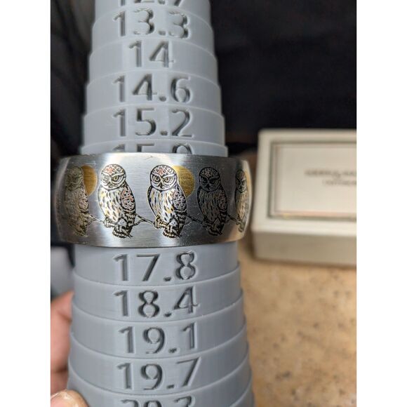 Reed & Barton Damascene Owl Bracelet 24Kt Gold Vermeil,Silver & Copper on Bronze - Picture 4 of 7